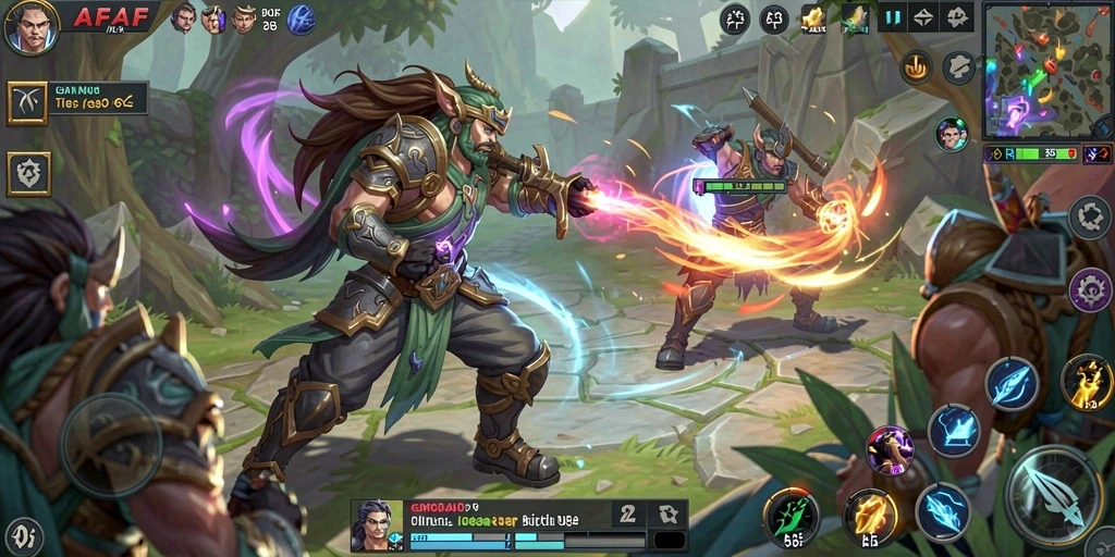 Screenshot AFAF menampilkan pertarungan seru dalam arena MOBA.