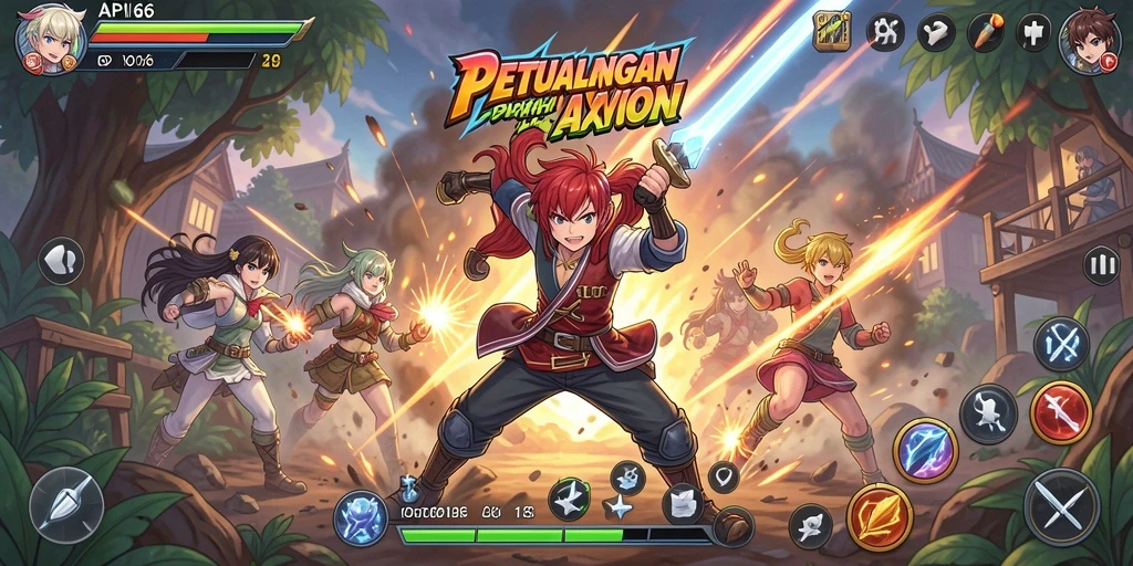 Tampilan permainan API66 dengan karakter anime yang dinamis dan aksi seru.