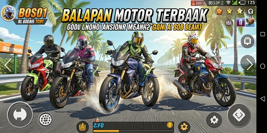 Gameplay mendebarkan saat balapan motor dalam BOS01.