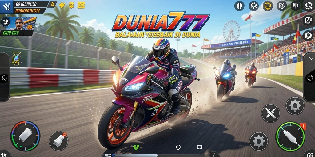 Tampilan seru balapan motor di DUNIA777 dengan grafik menawan.