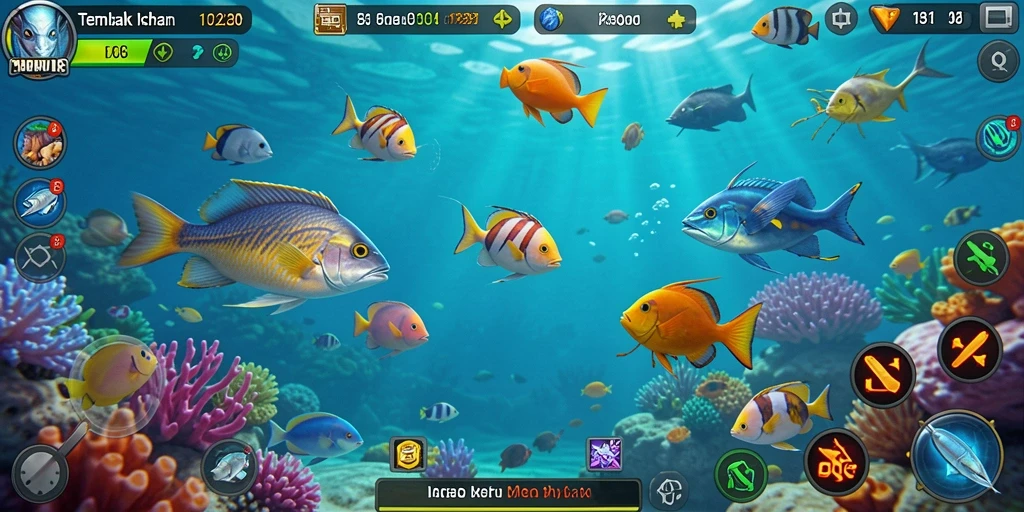 Screenshot gameplay FO8 yang menunjukkan serunya menembak ikan.