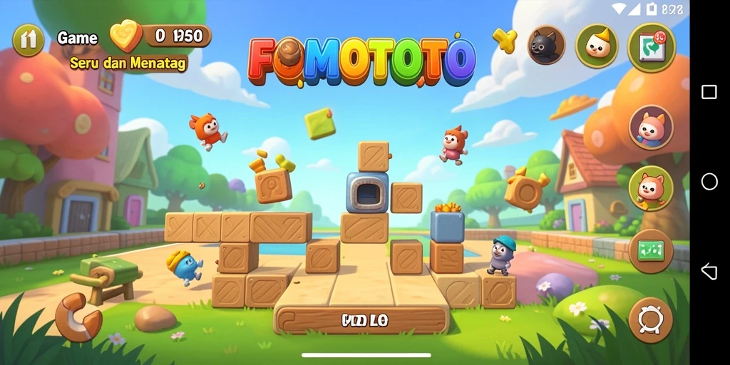 Screenshot gameplay FOMOTOTO yang penuh warna dan tantangan.