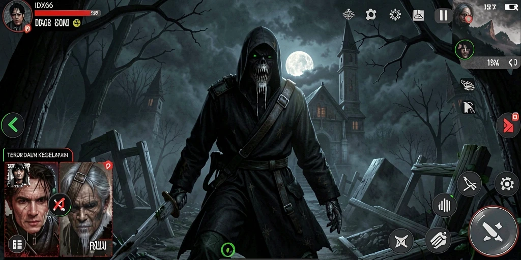 Gameplay IDX66 menampilkan suasana mencekam dan horor yang mendalam.