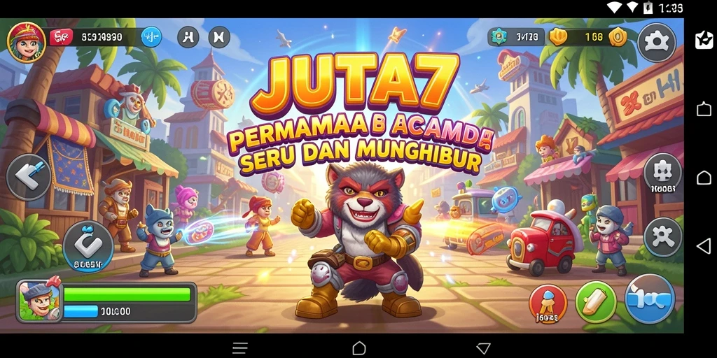 Tangkapan layar utama JUTA7 menampilkan aksi gameplay yang seru di arena arcade.