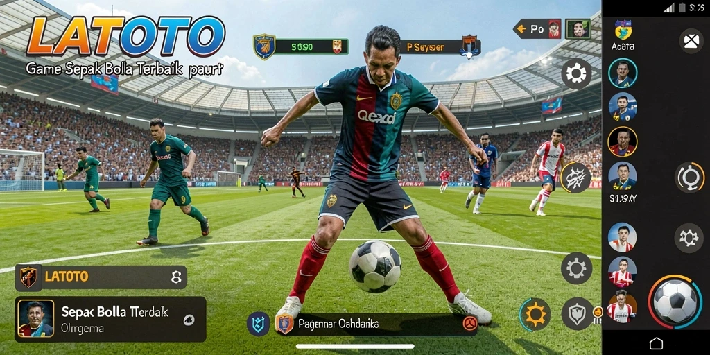 Tampilan menarik dari gameplay sepak bola yang seru.