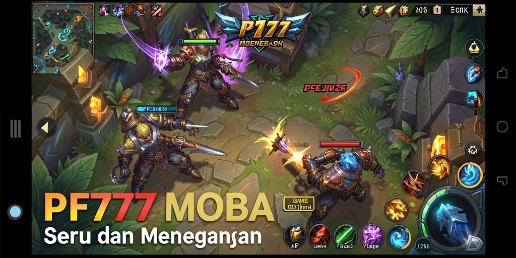 Tampilan gameplay seru dari PF777 dengan strategi MOBA yang dinamis.