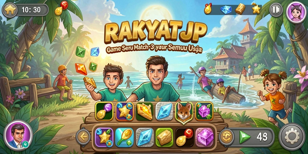 Tampilan seru gameplay Match-3 dalam RAKYATJP.
