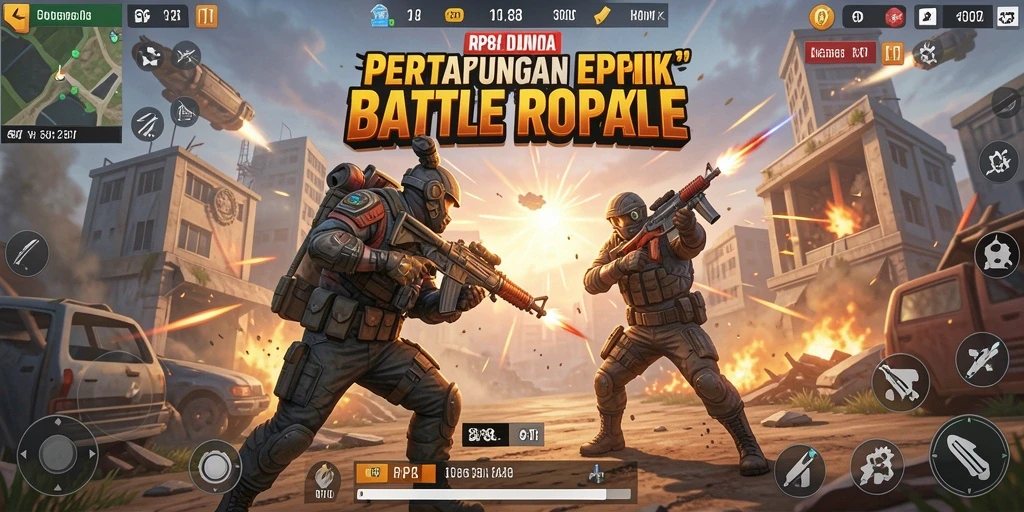 Screenshot gameplay RP8 menampilkan pertarungan intens di medan perang.