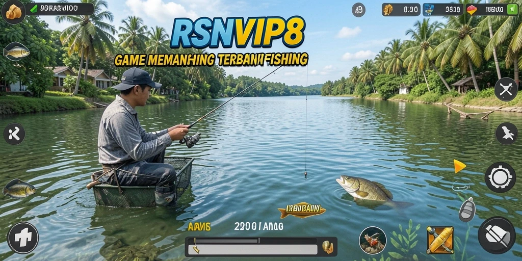 Tampilan gameplay yang menarik dalam RSNVIP8 saat menangkap ikan.