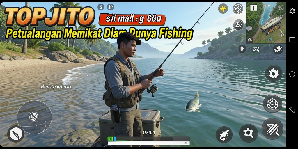 Tampilan gameplay TOPJITU yang mendebarkan saat menangkap ikan.